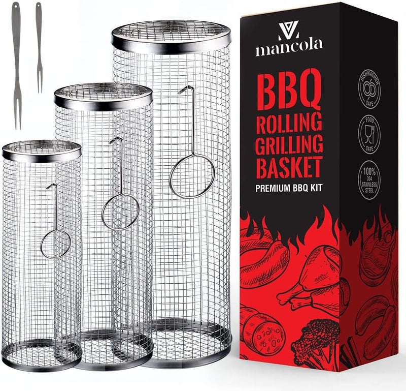 mancola BBQ Net Tube-Rolling Grilling Basket,Rolling Grilling Baskets for Outdoor Grilling,Round Stainless Steel BBQ Grill Mesh, Camping Barbecue Rack for Vegetables, French Fries, Fish - Image 1
